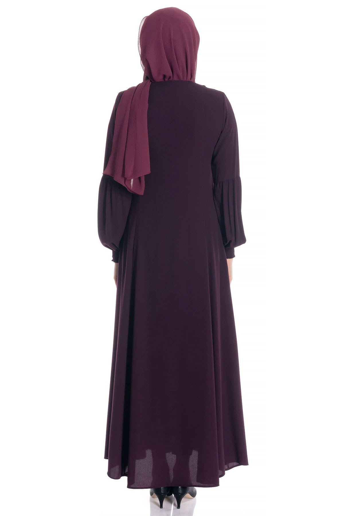 Beyza-عباءة باللون الأرجواني الداكن واسعة بسحّاب