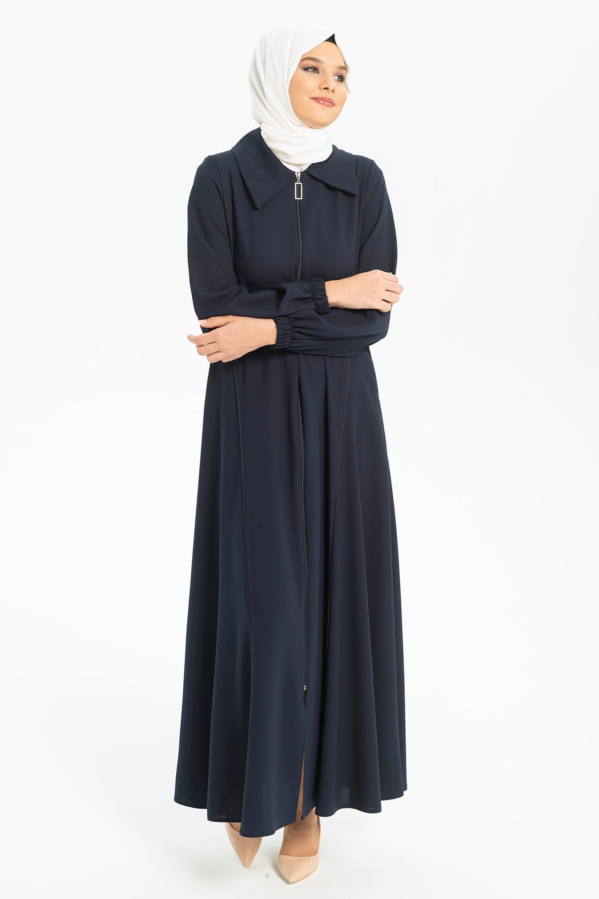 Beyza-Gömlek Yakalı Lacivert Ferace 3491