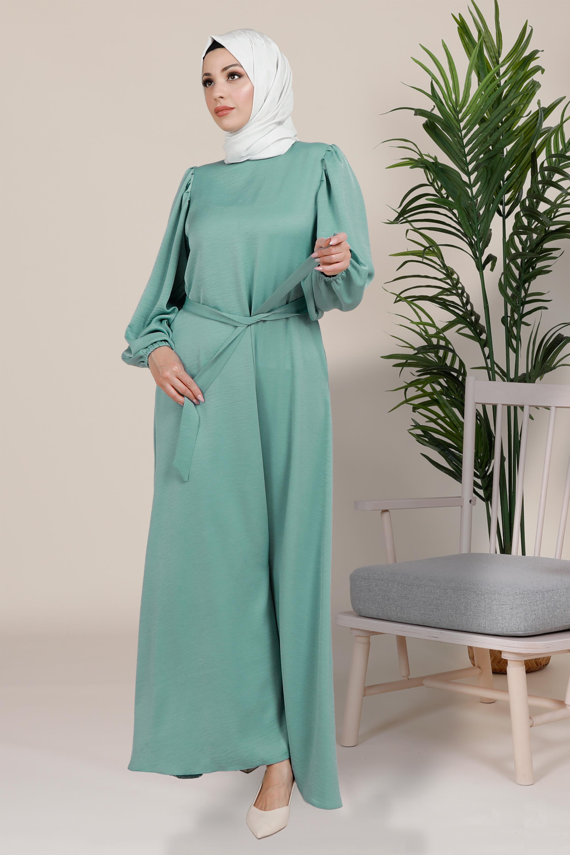 Beyza-HARE ELBİSE TURKUAZ