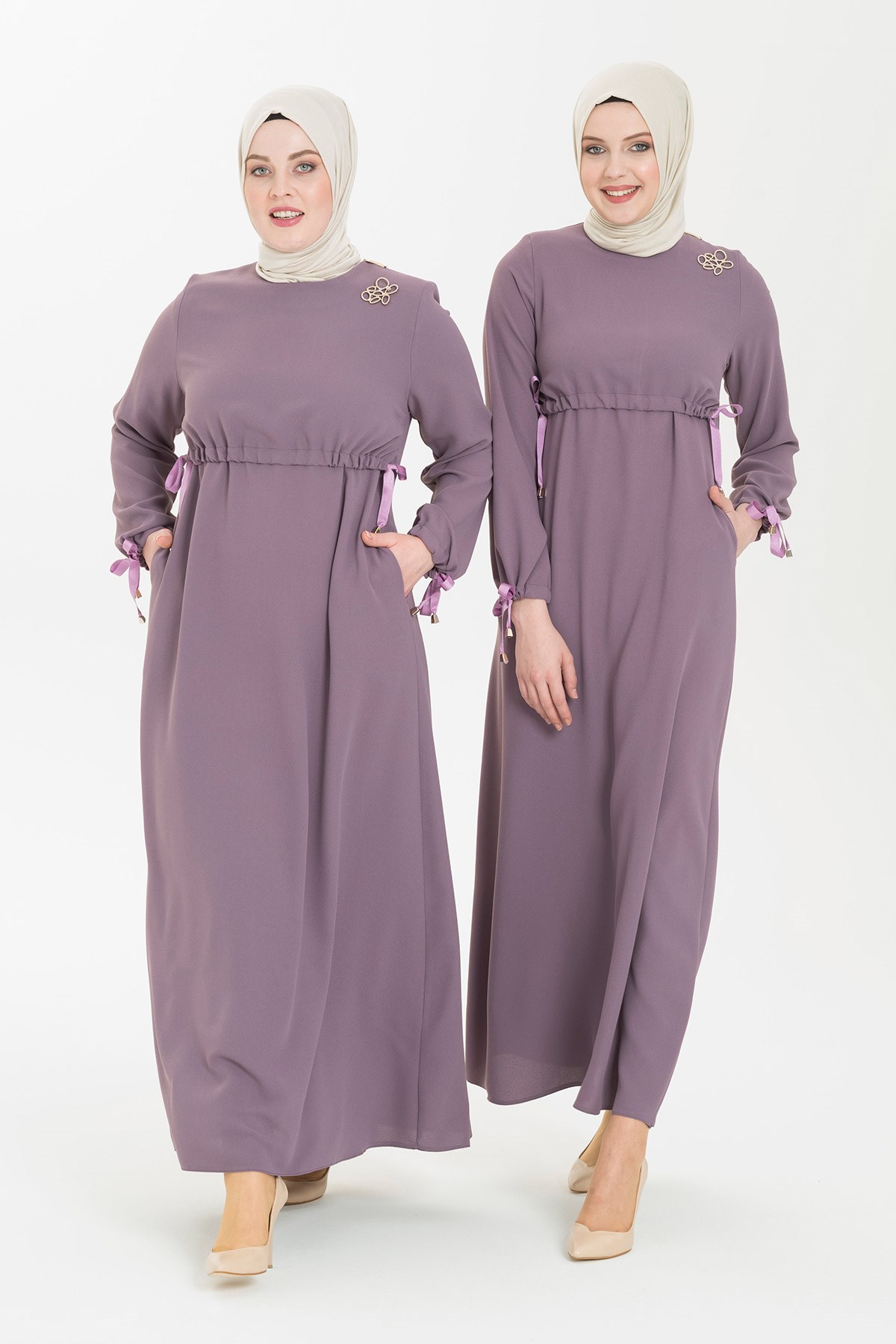 Beyza-ASUDE ELBİSE LİLA KUM KREP