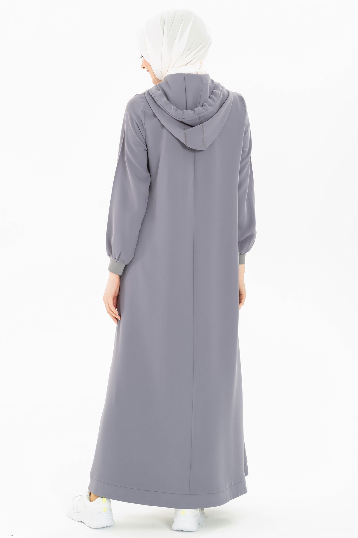 Beyza-Kapüşonlu Gri Spor Tesettür Elbise 5219