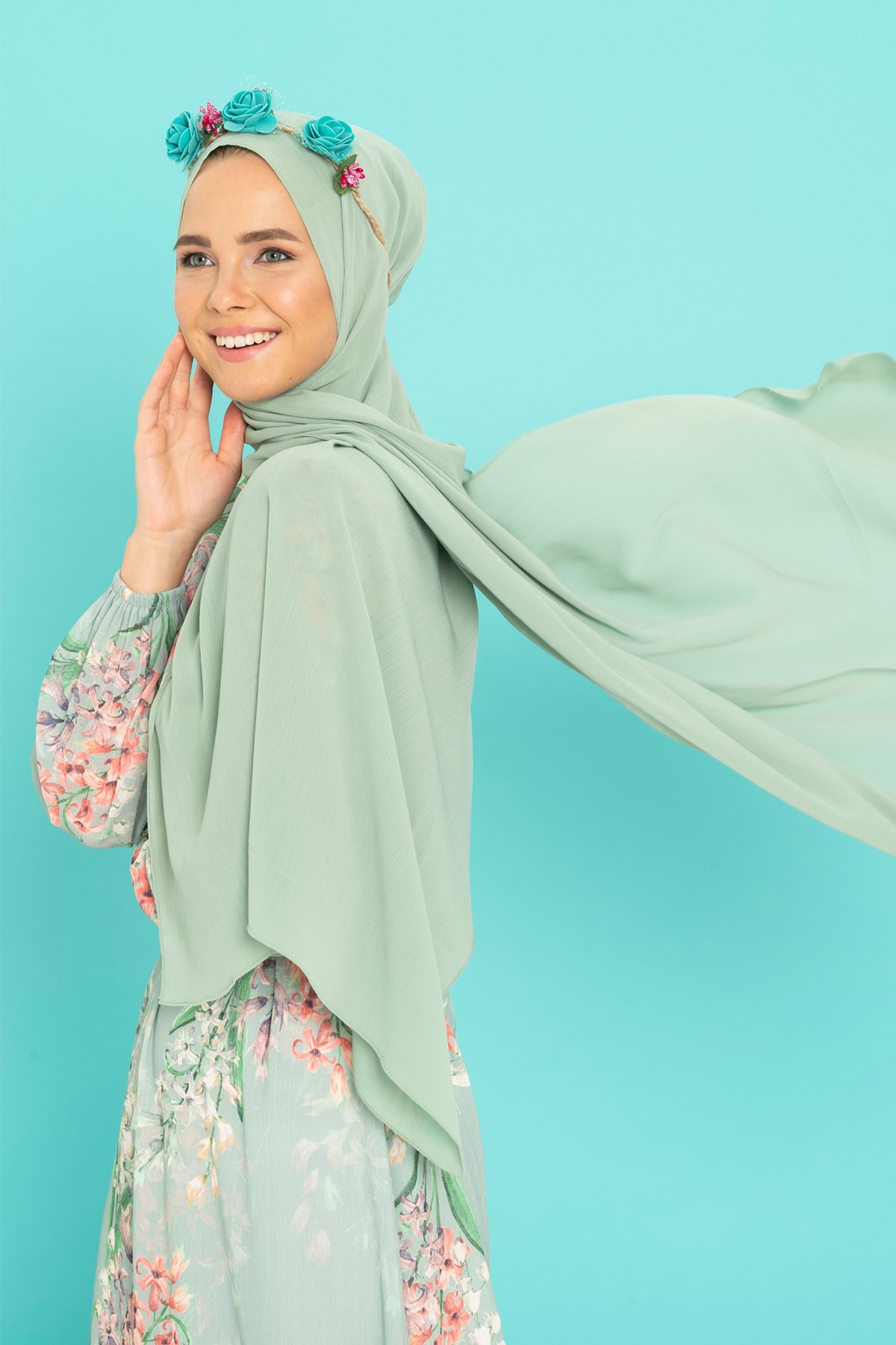 Beyza-Krinkıl Mint Yeşil Şal