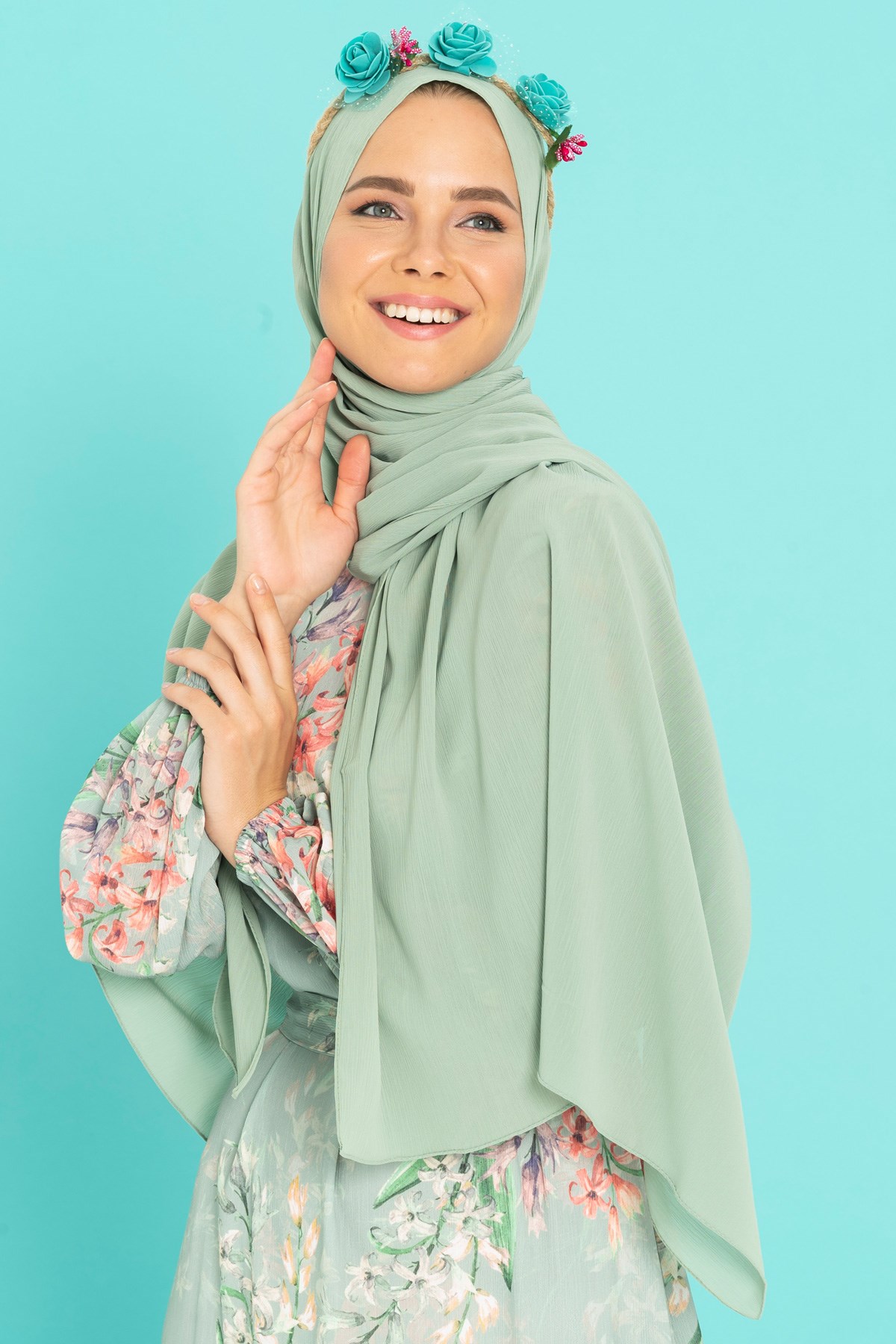 Beyza-Krinkıl Mint Yeşil Şal