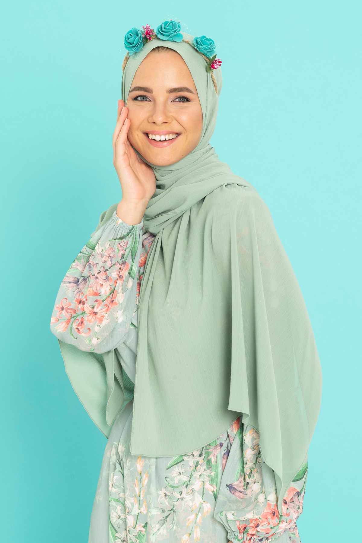 Beyza-Krinkıl Mint Yeşil Şal