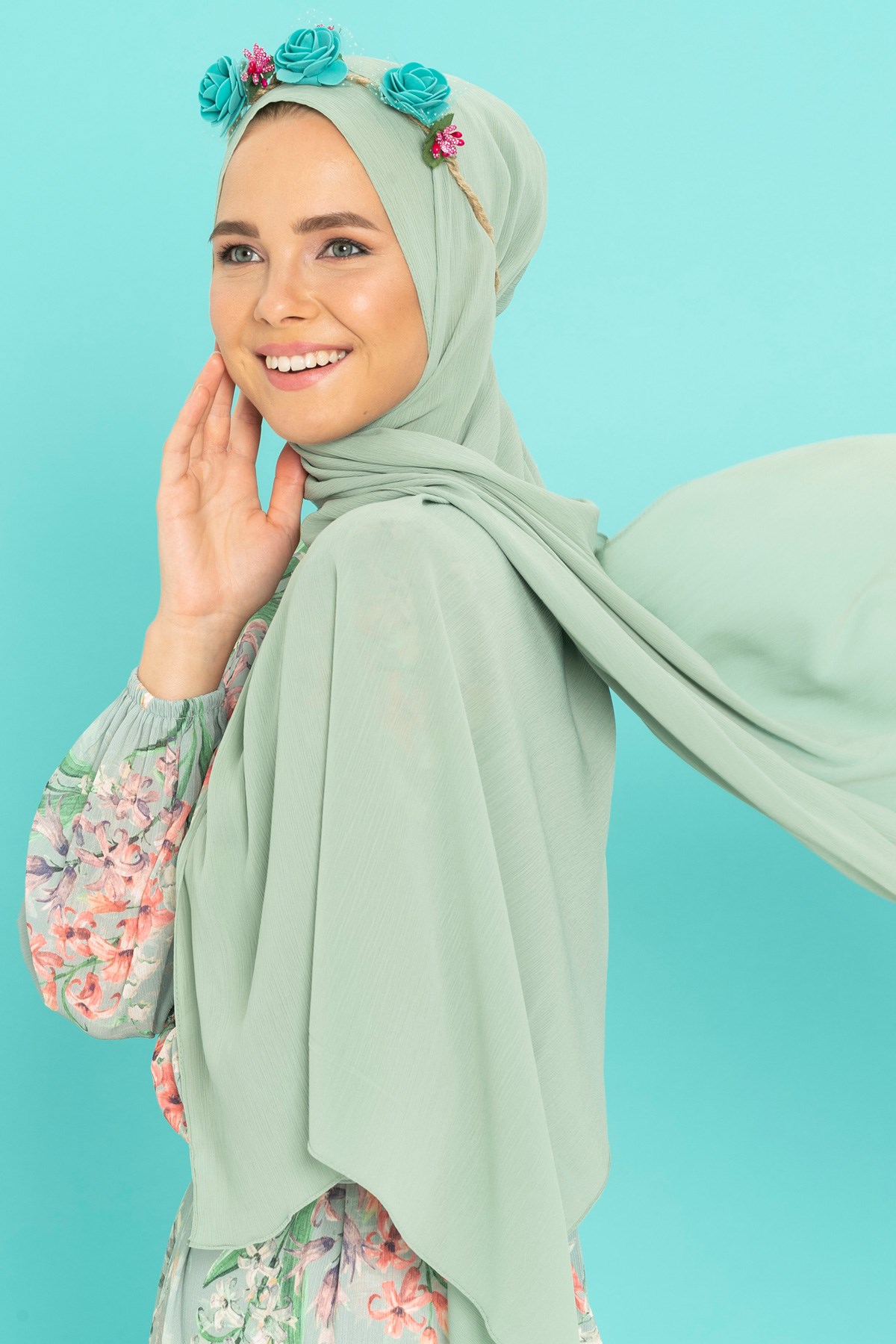 Beyza-Krinkıl Mint Yeşil Şal