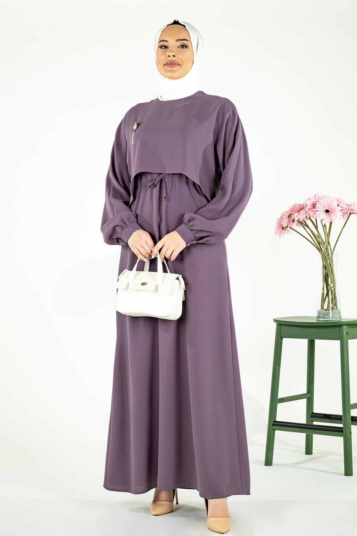 Beyza-LİNA ELBİSE LİLA KUM KREP