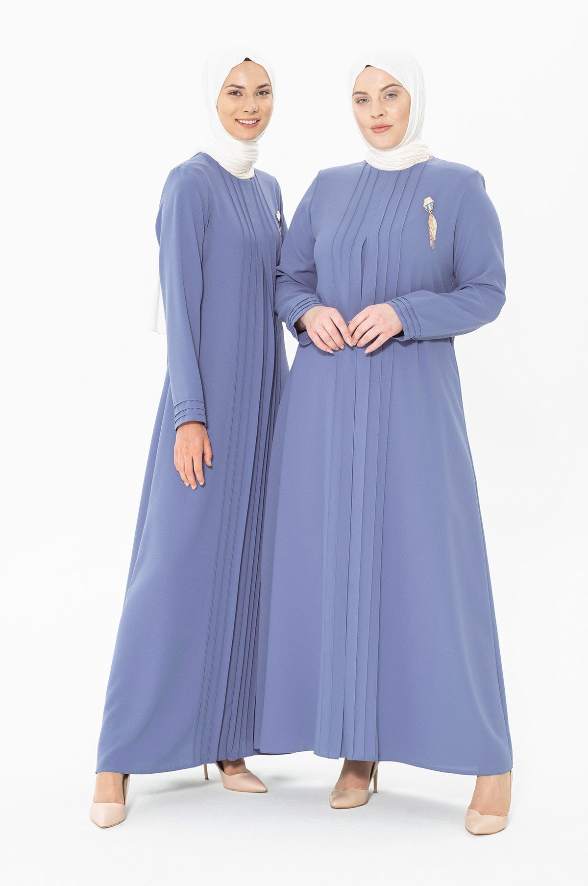 Beyza-Nervür Detaylı Sade Mavi Tesettür Elbise 5278