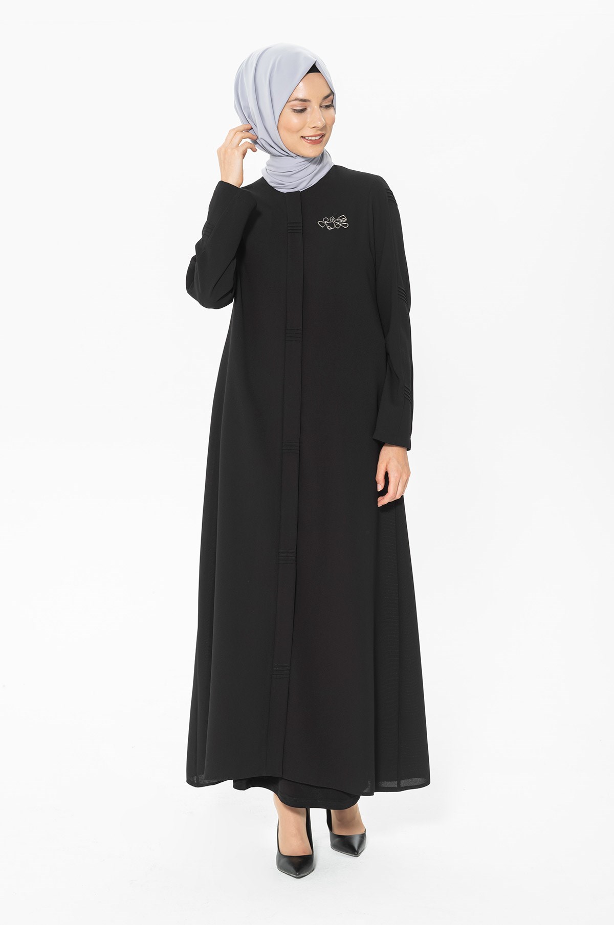 Beyza-عباية سوداء بتفاصيل مضلعة 3351-2 