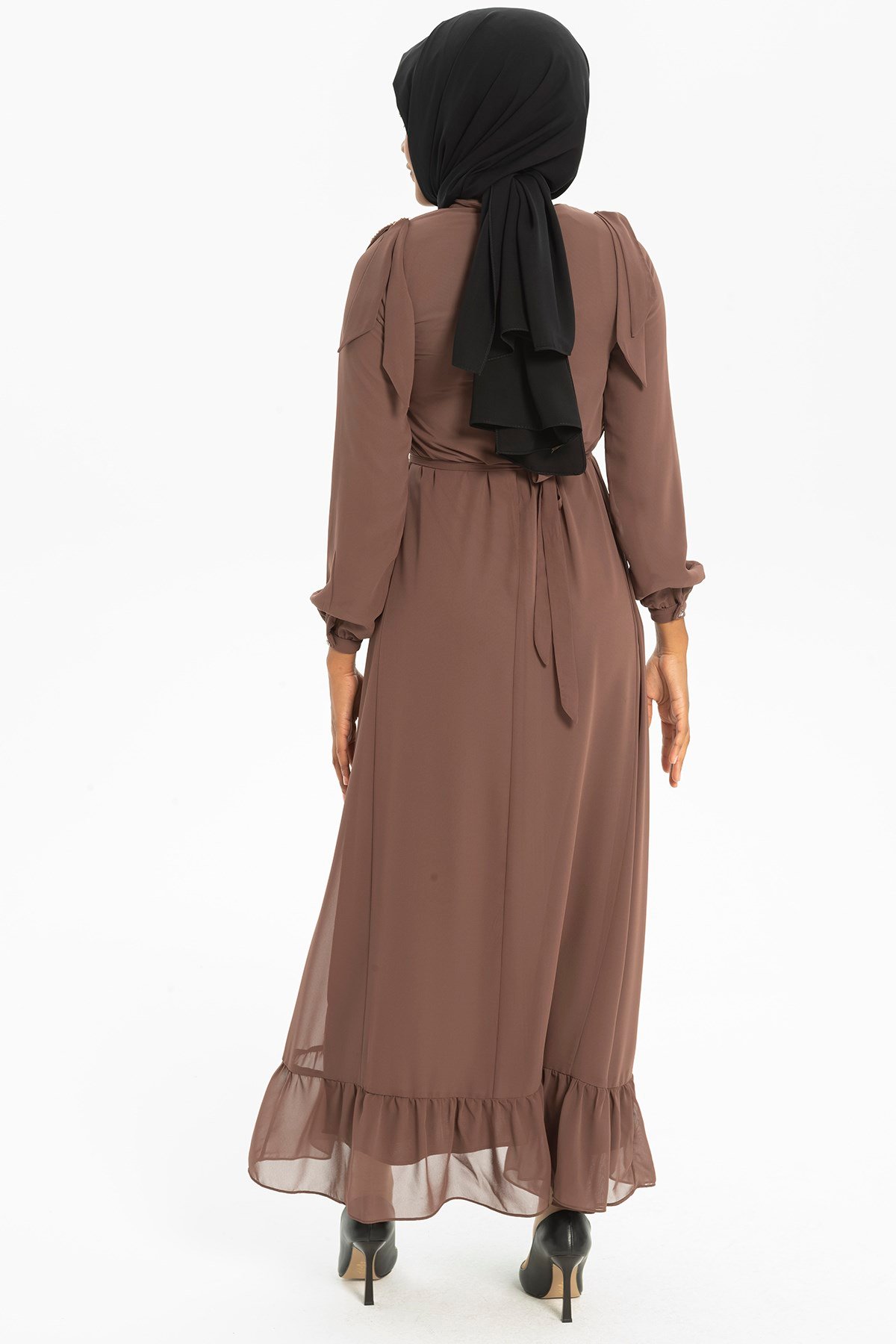 Beyza-NOVA ELBİSE KAHVE ŞİFON