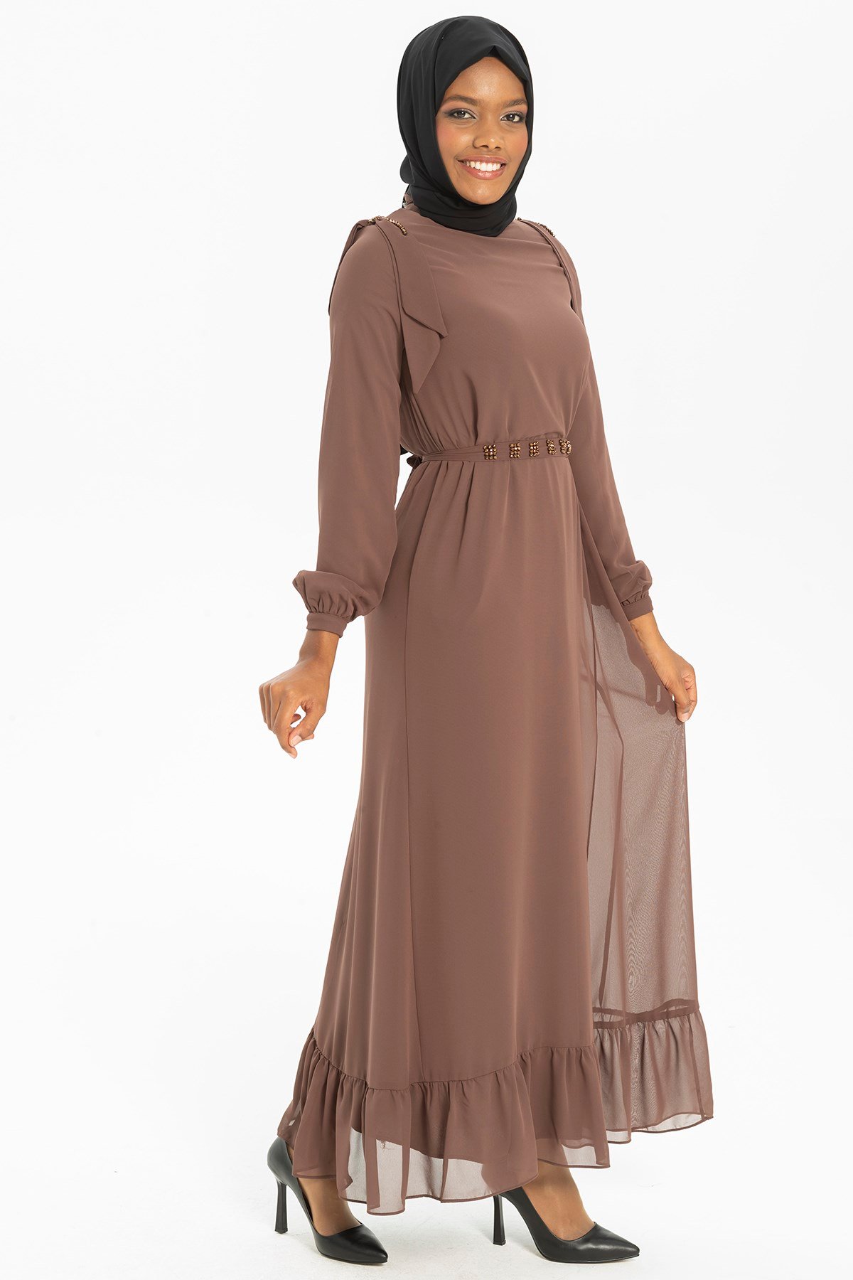 Beyza-NOVA ELBİSE KAHVE ŞİFON