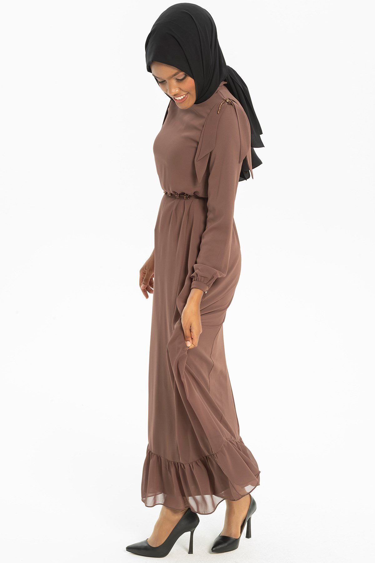 Beyza-NOVA ELBİSE KAHVE ŞİFON