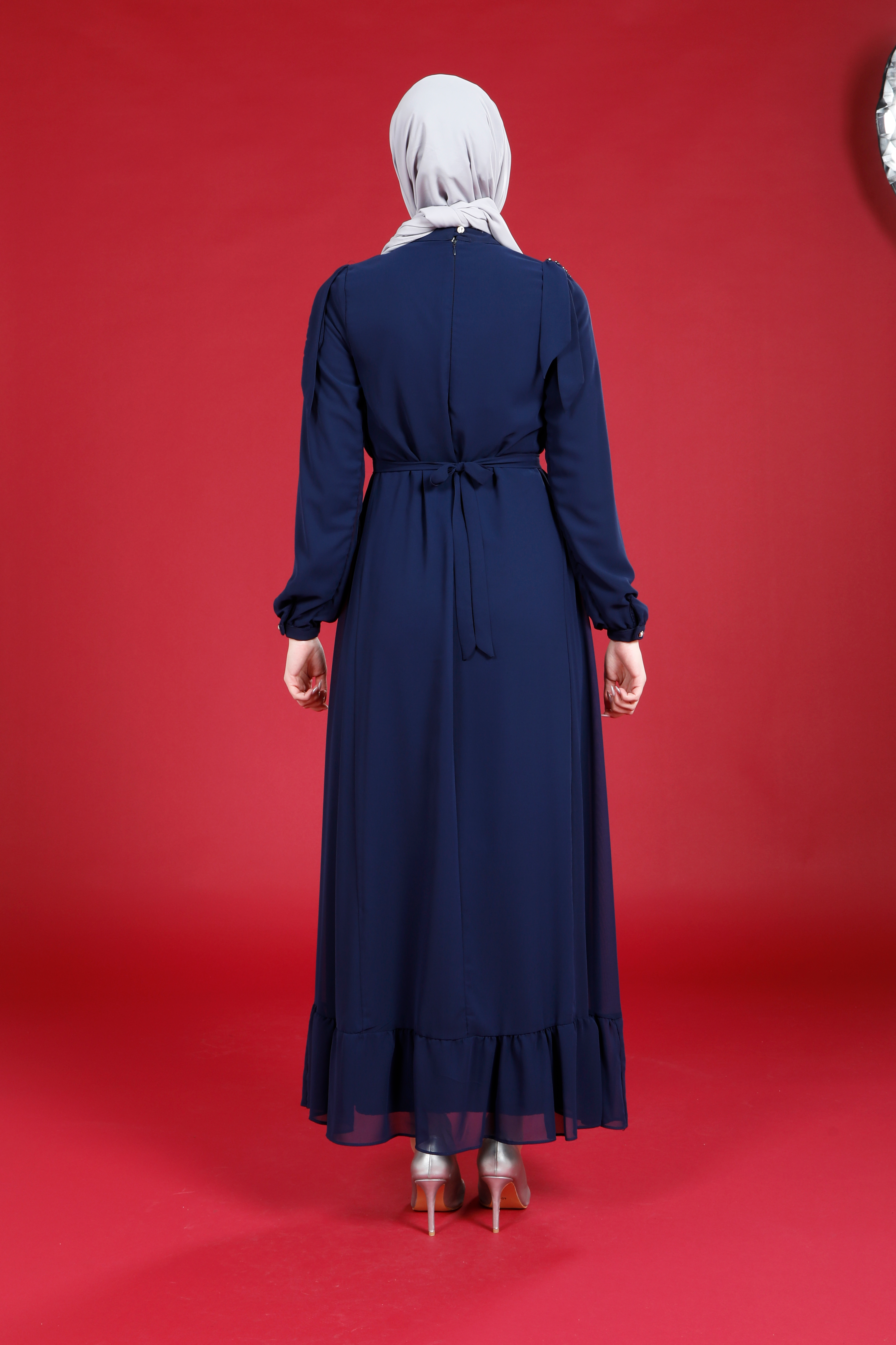 Markasız-NOVA ELBİSE LACİVERT ŞİFON