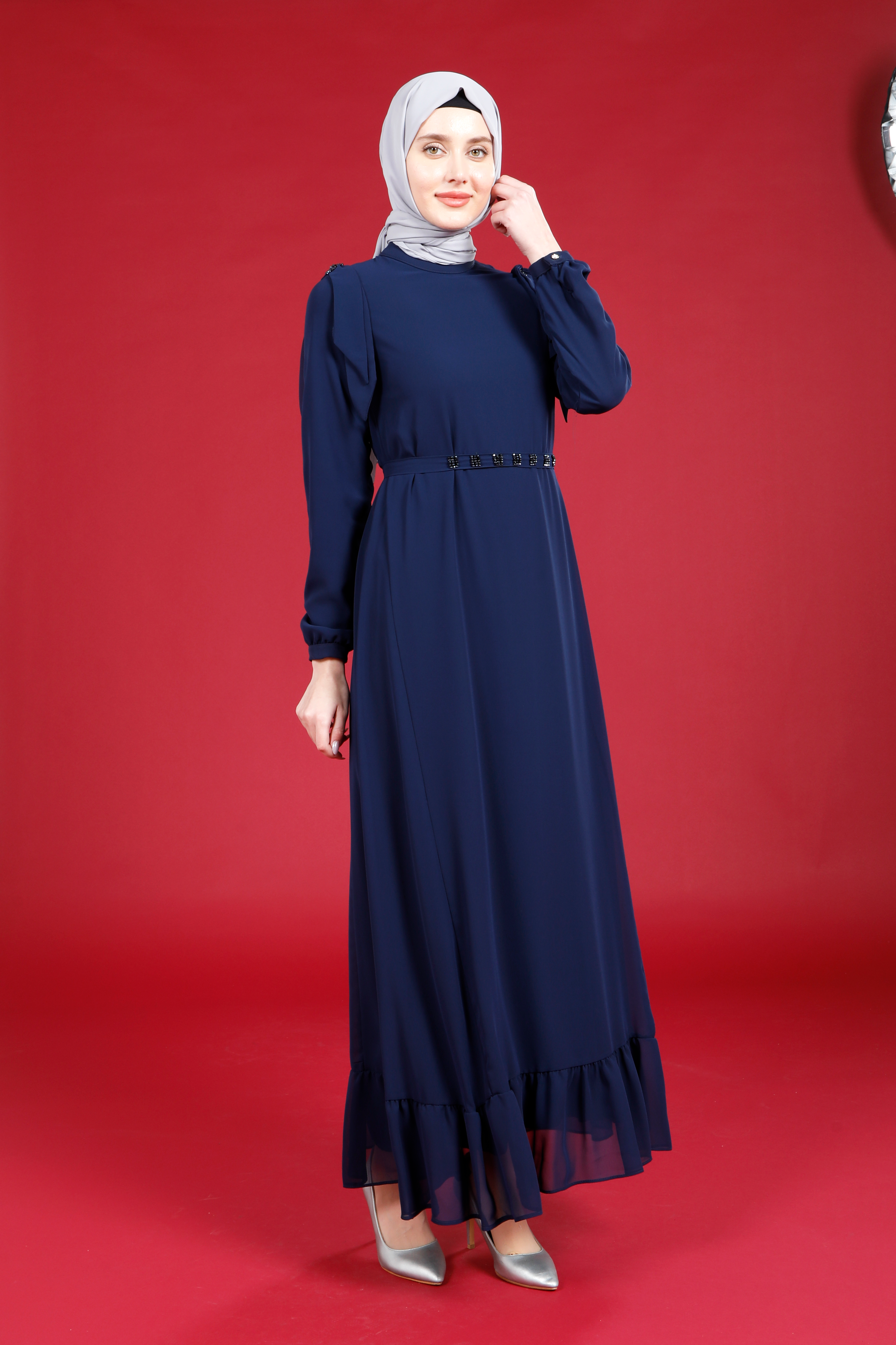 Markasız-NOVA ELBİSE LACİVERT ŞİFON