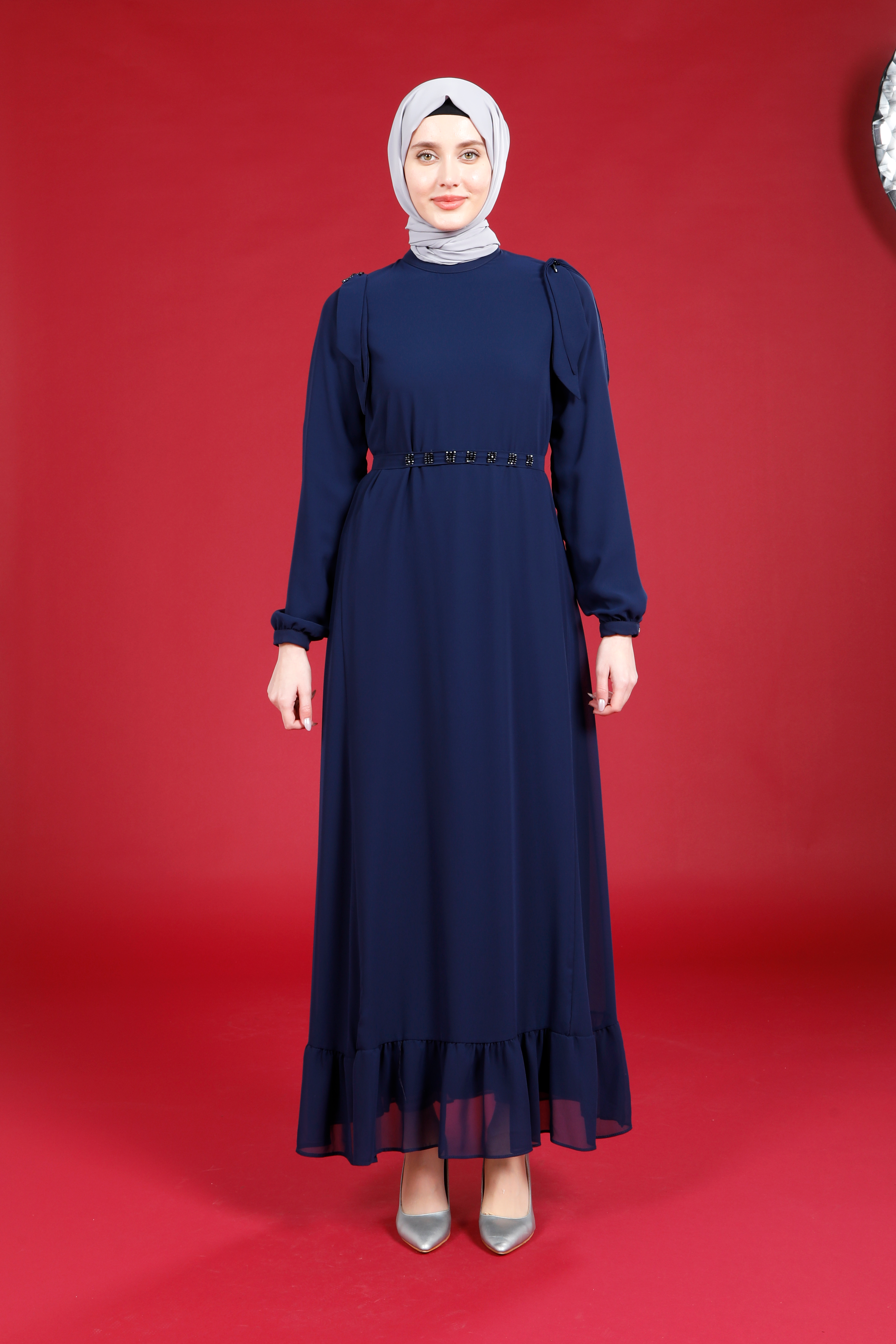 Markasız-NOVA ELBİSE LACİVERT ŞİFON