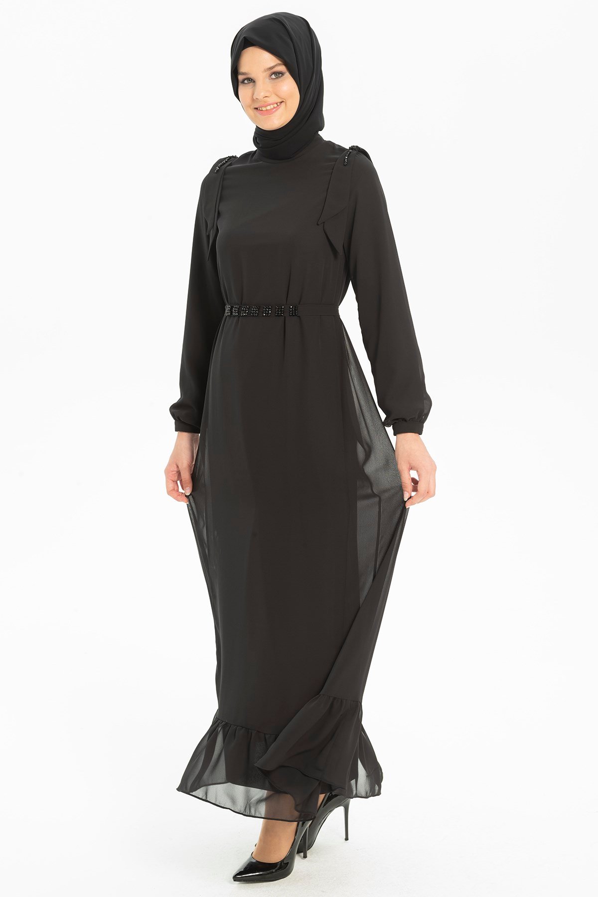 Beyza-NOVA ELBİSE SİYAH ŞİFON