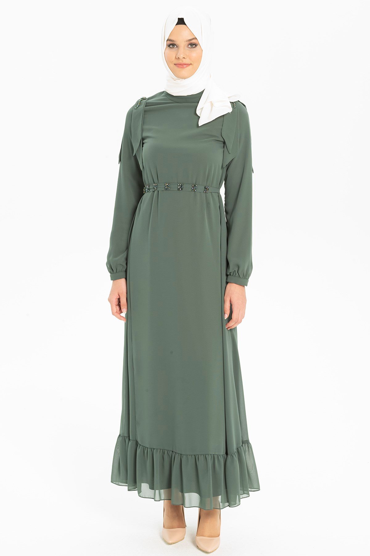 Beyza-NOVA ELBİSE YEŞİL ŞİFON
