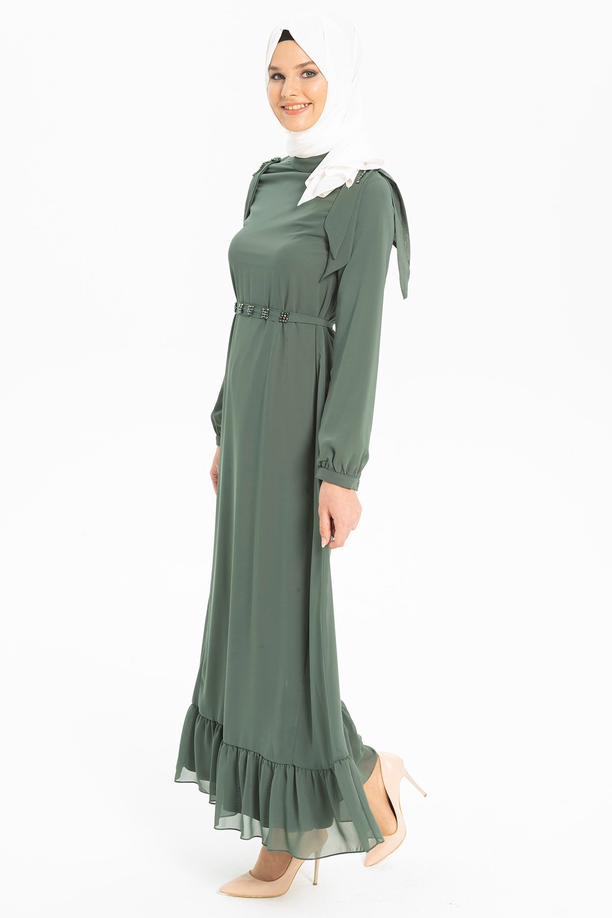 Beyza-NOVA ELBİSE YEŞİL ŞİFON