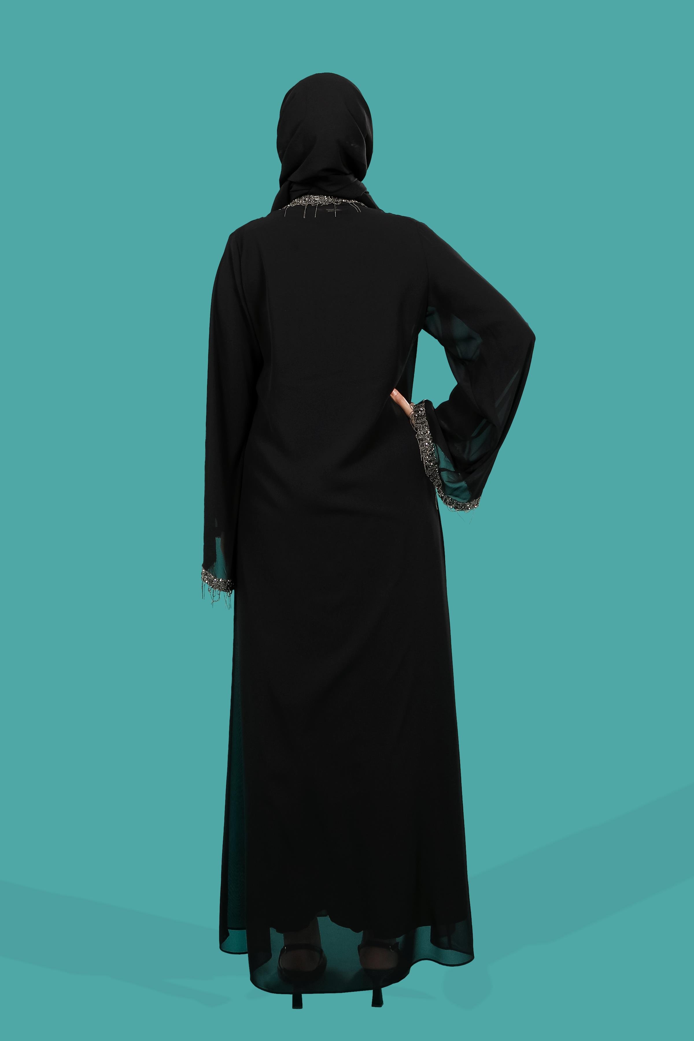 Beyza-ŞAKİRA TAŞLI ABAYA SİYAH ŞİFON