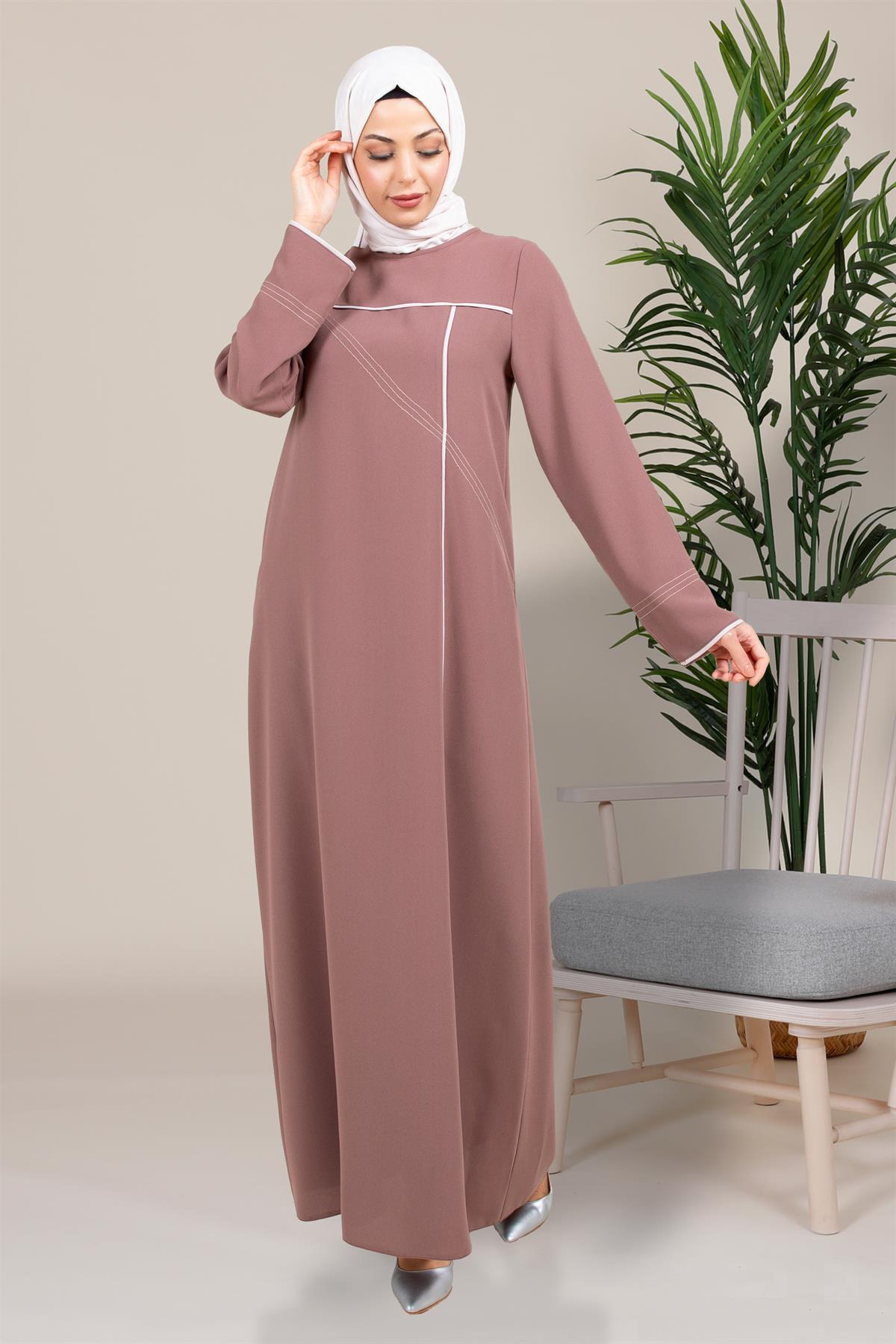 Beyza-SEDEN ELBİSE KAHVE KUM KREP