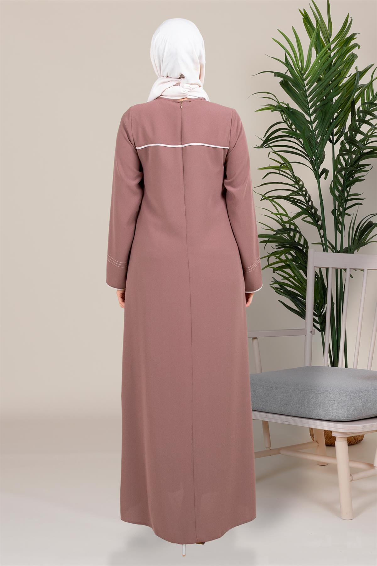 Beyza-SEDEN ELBİSE KAHVE KUM KREP