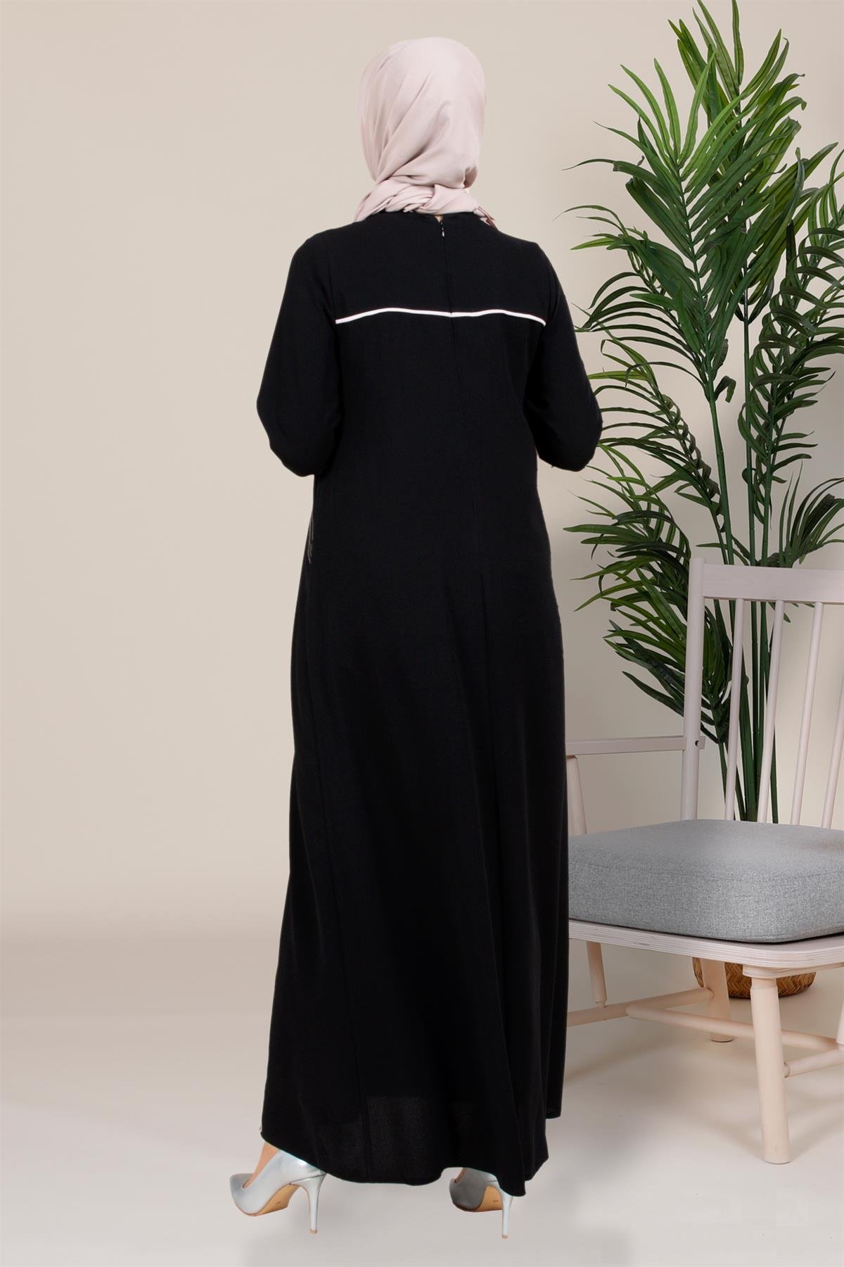 Beyza-SEDEN ELBİSE SİYAH KUM KREP