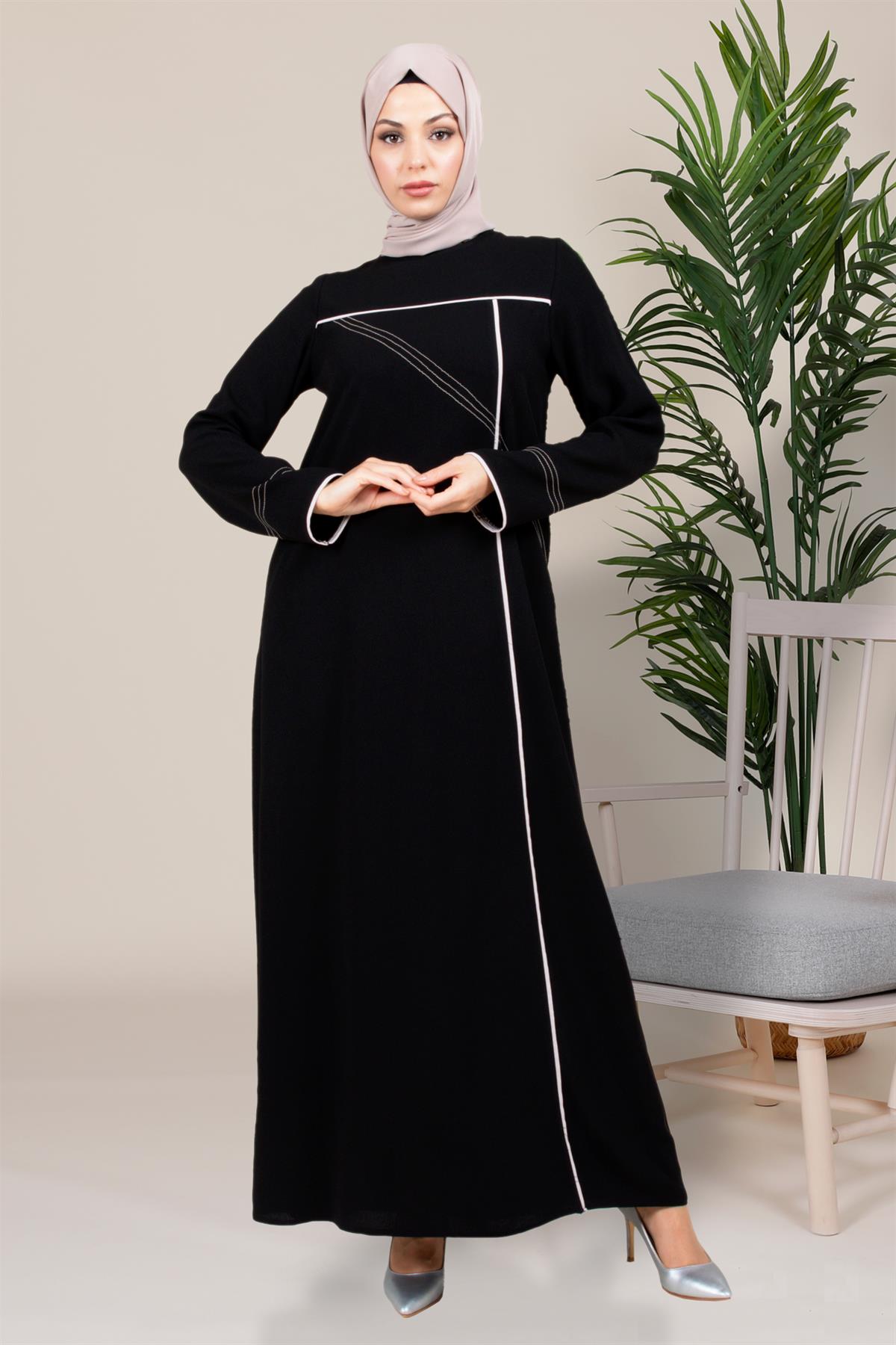 Beyza-SEDEN ELBİSE SİYAH KUM KREP