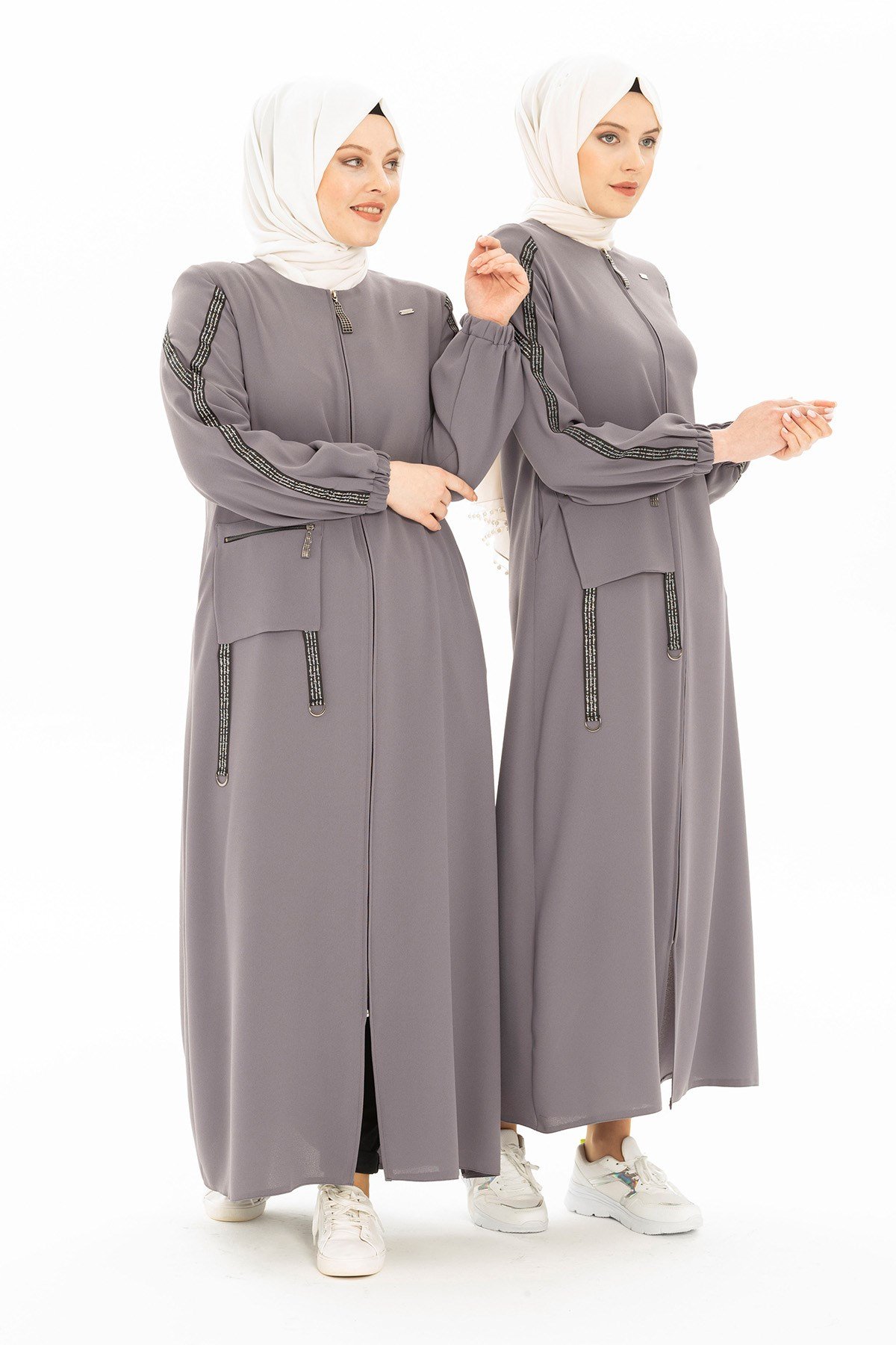 Beyza-ÇAM FERACE GRİ KUM KREP