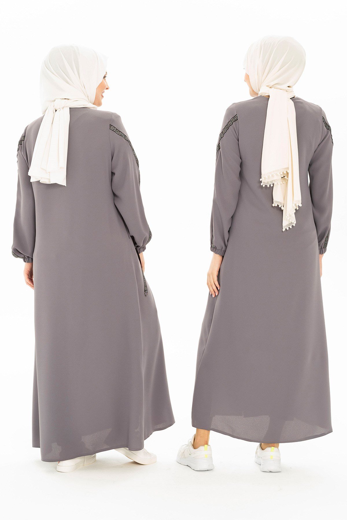 Beyza-ÇAM FERACE GRİ KUM KREP