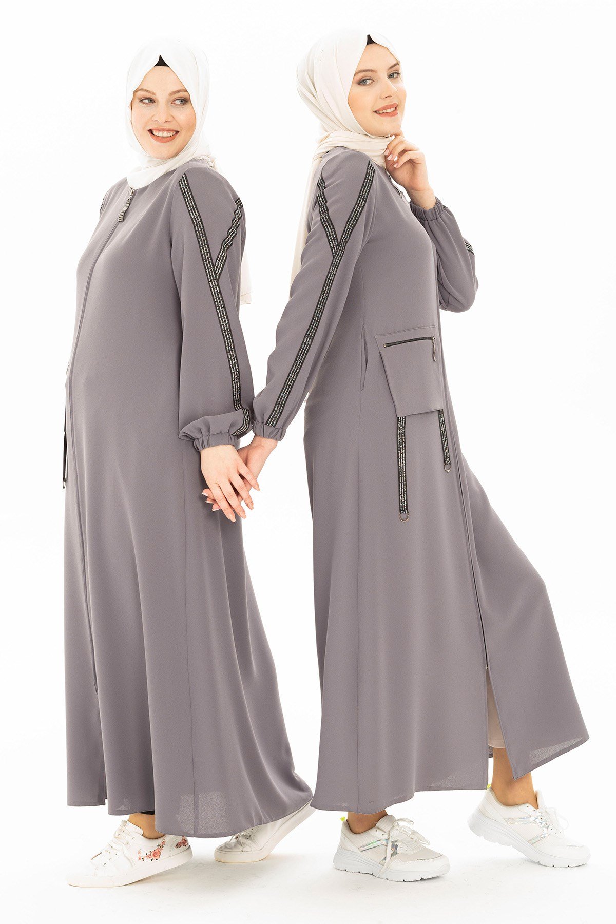 Beyza-ÇAM FERACE GRİ KUM KREP