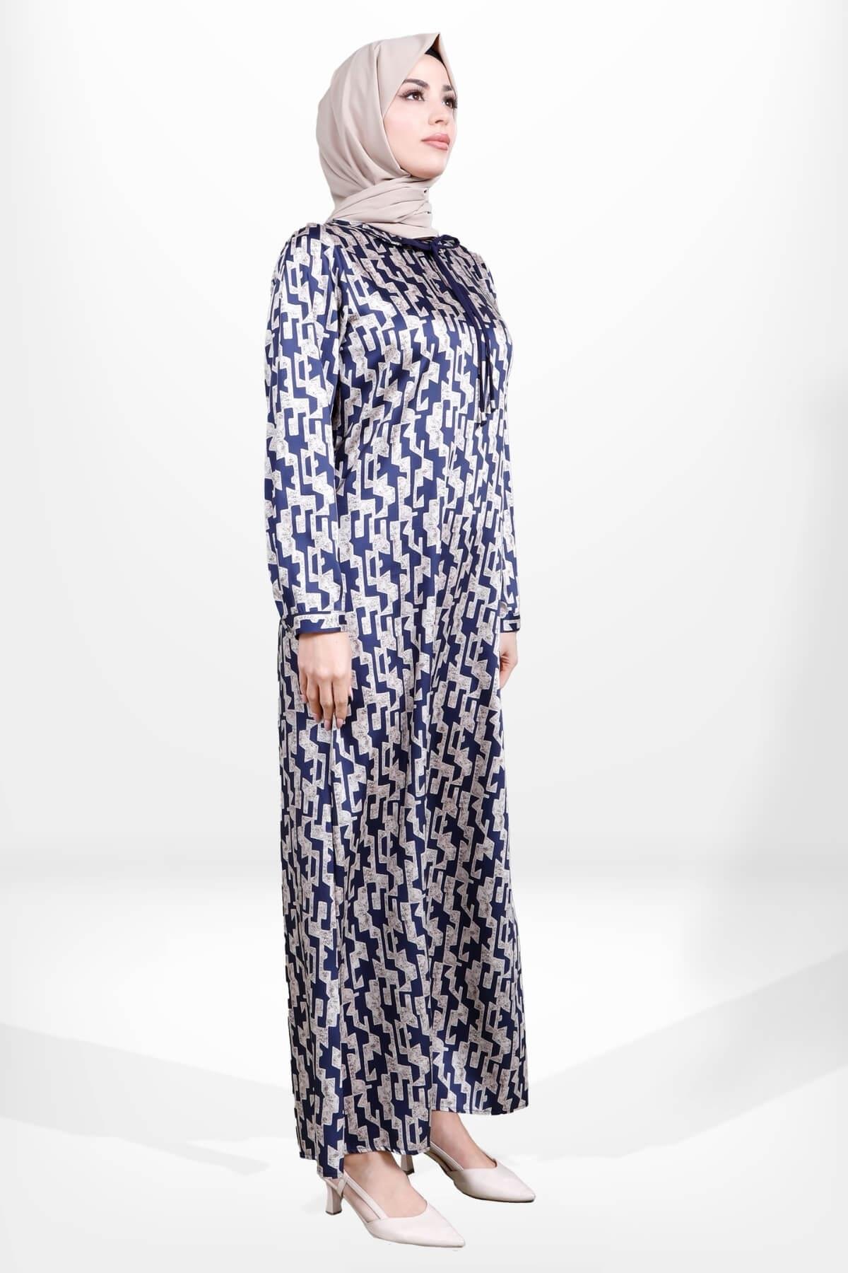 SheFA-5626 ELBİSE KARELİ LACİVERT