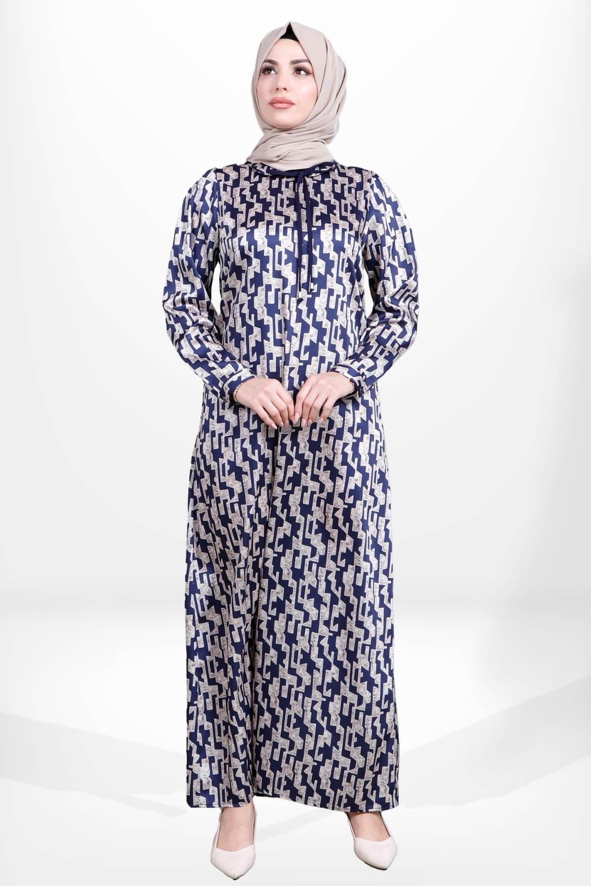 SheFA-5626 ELBİSE KARELİ LACİVERT