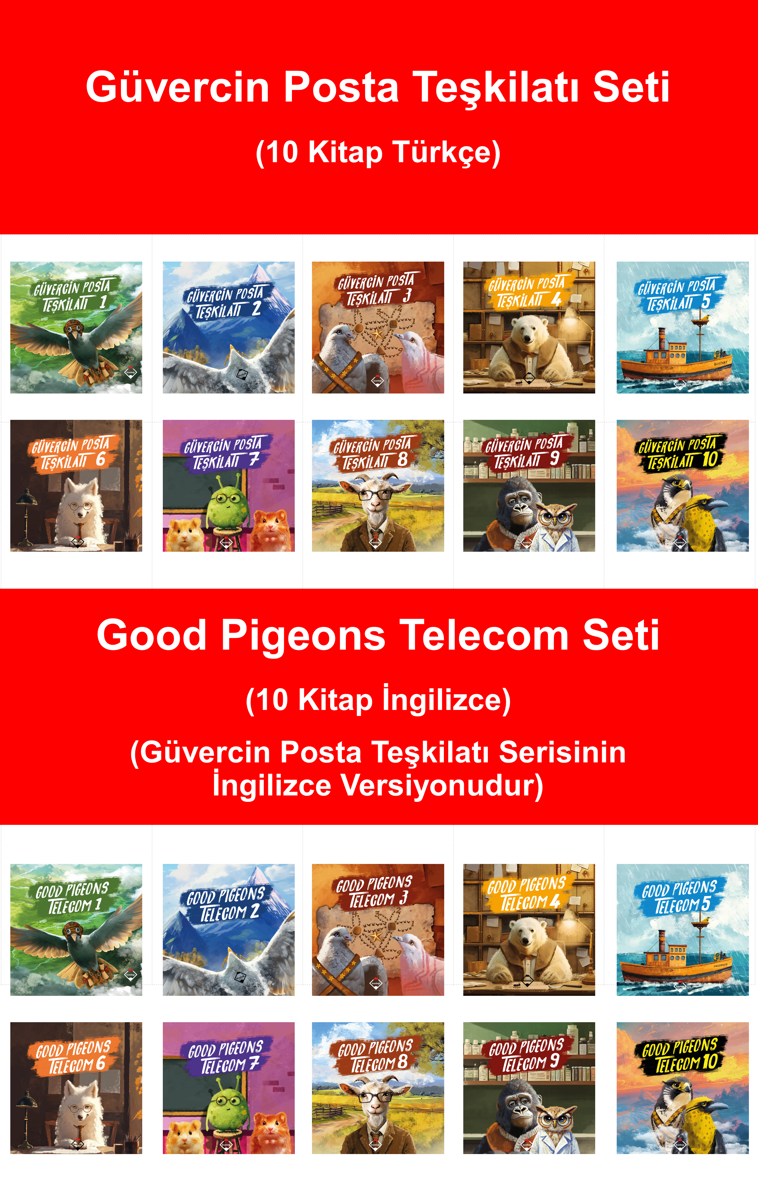 Güvercin Posta Teşkilatı Serisi (10 Kitap Türkçe) Good Pigeons Telecom Serisi (10 Kitap İngilizce)