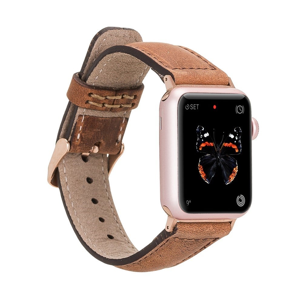 Akıllı Saatler Apple Watch Uyumlu Deri Kordon 42-44-45mm G19 Taba Satın Al