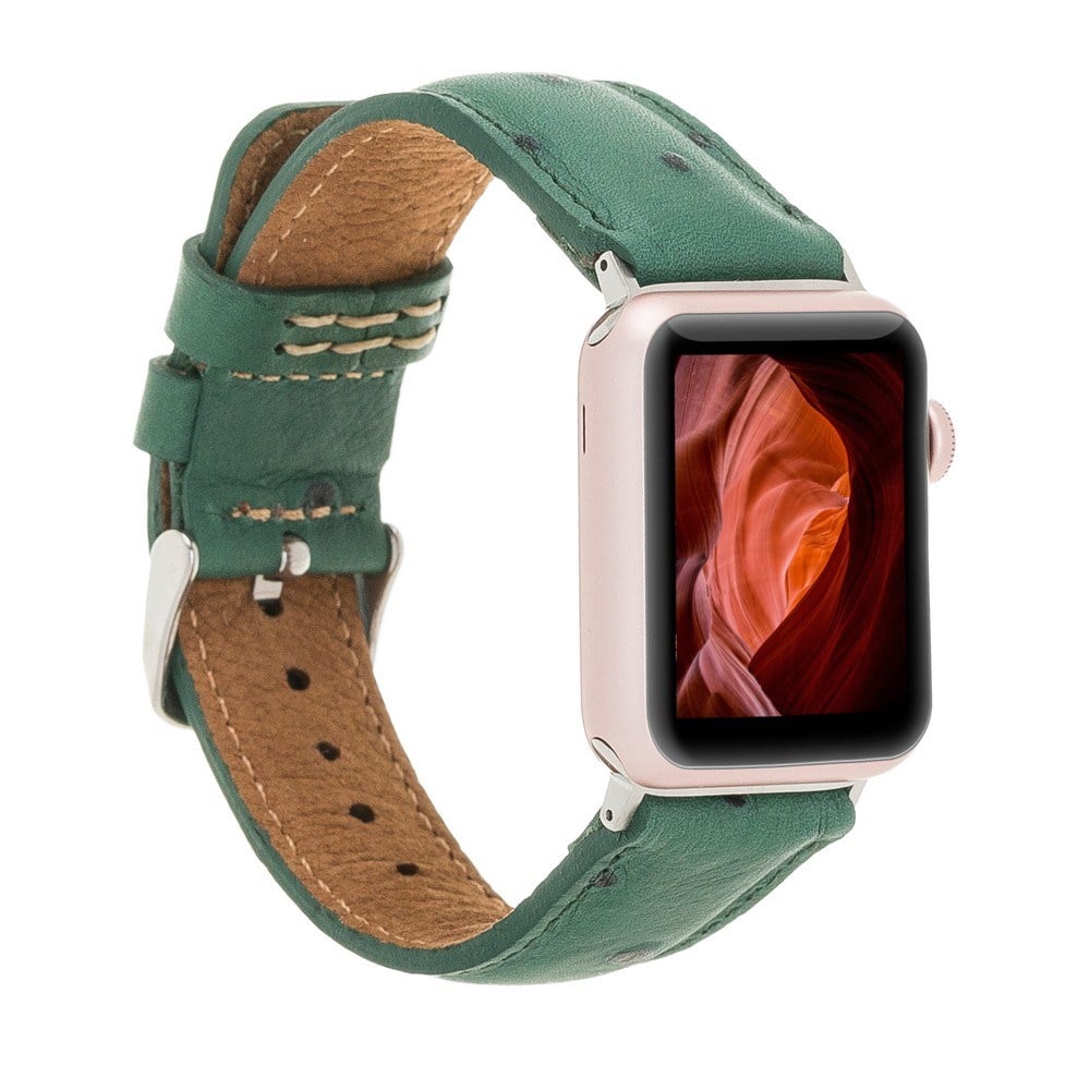 Akıllı Saatler Apple Watch Uyumlu Deri Kordon 42-44-45mm DE6 Yeşil Satın Al