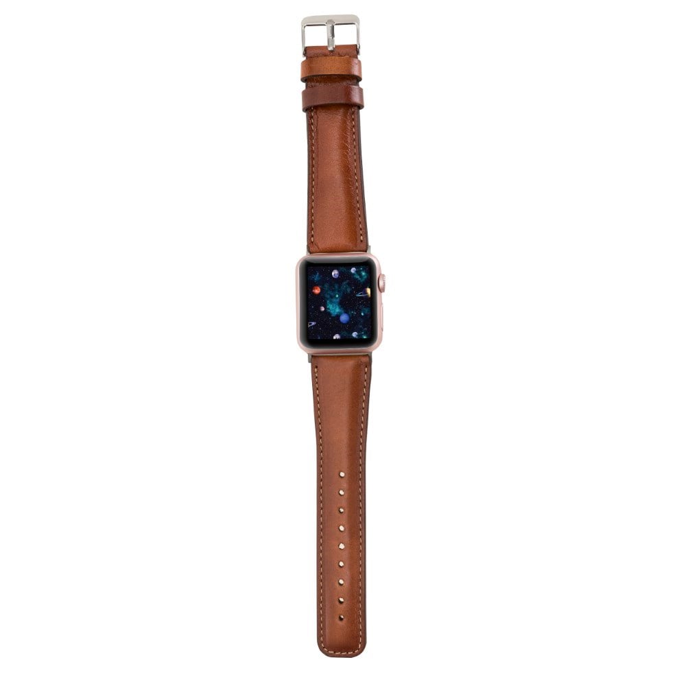 Akıllı Saatler Apple Watch Uyumlu Deri Kordon 42-44-45mm RST2EF Taba Satın Al