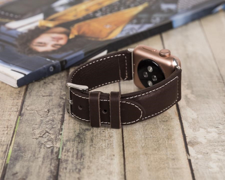 Akıllı Saatler Apple Watch Uyumlu Deri Kordon 42-44-45mm NM4-AS3 Kahve Satın Al