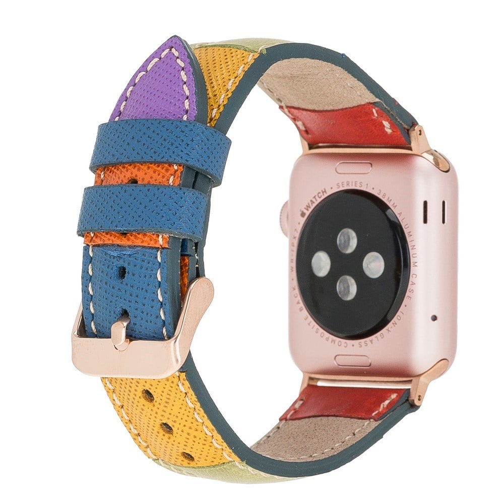 Akıllı Saatler Apple Watch Uyumlu Deri Kordon 42-44-45mm Gökkuşağı Satın Al