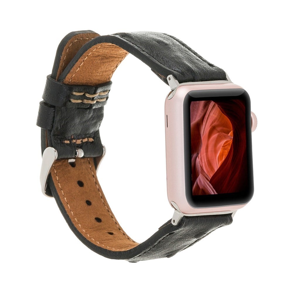 Akıllı Saatler Apple Watch Uyumlu Deri Kordon 42-44-45mm DE5 Siyah Satın Al