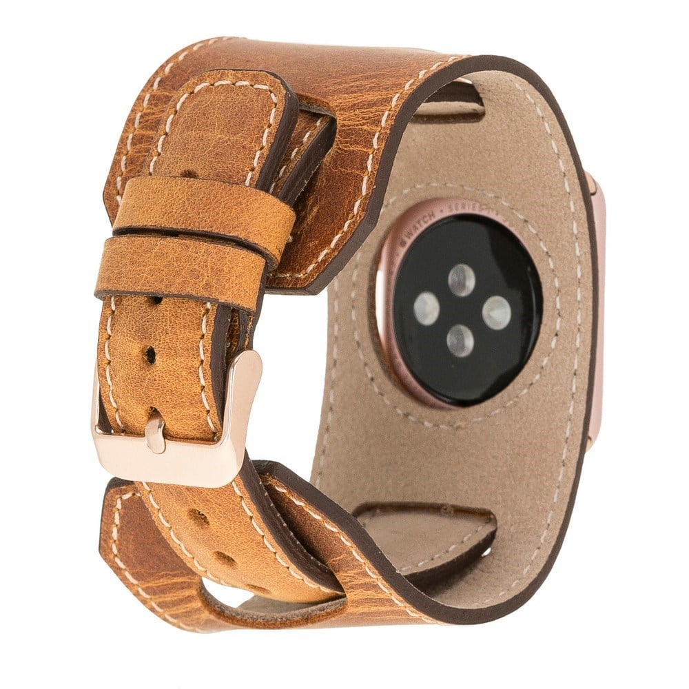 Akıllı Saatler Apple Watch Uyumlu Deri Kordon 42-44-45mm Cuff G19 Taba Satın Al