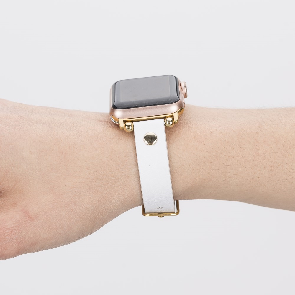 Akıllı Saatler Apple Watch Uyumlu Deri Kordon 38-40-41mm FRG F3 Beyaz Satın Al