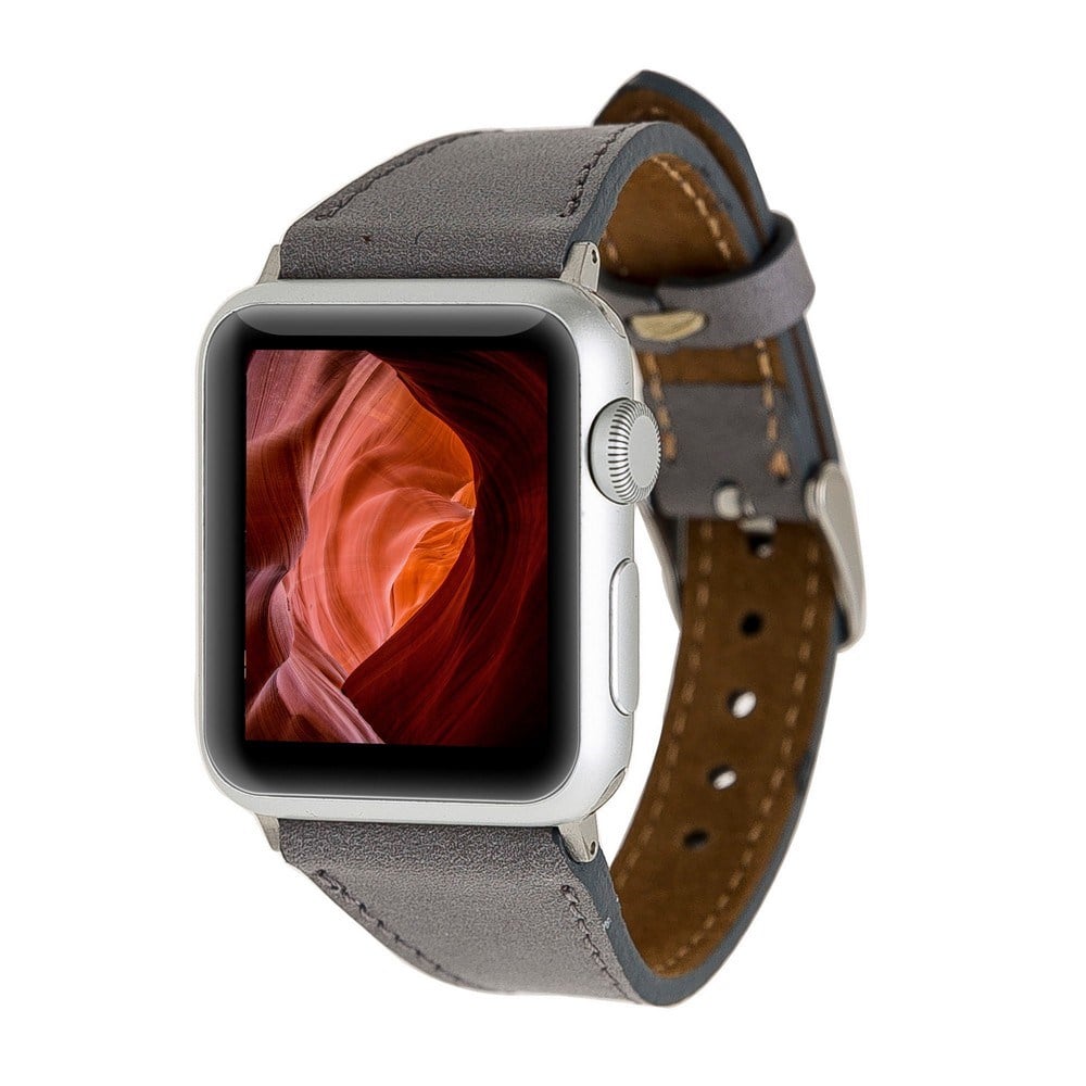 Akıllı Saatler Apple Watch Uyumlu Deri Kordon 42-44-45mm Slim RST9 Gri Satın Al