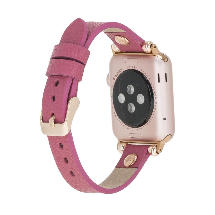 Akıllı Saatler Apple Watch Uyumlu Deri Kordon 38-40-41mm RT CP4 Fuşya Satın Al