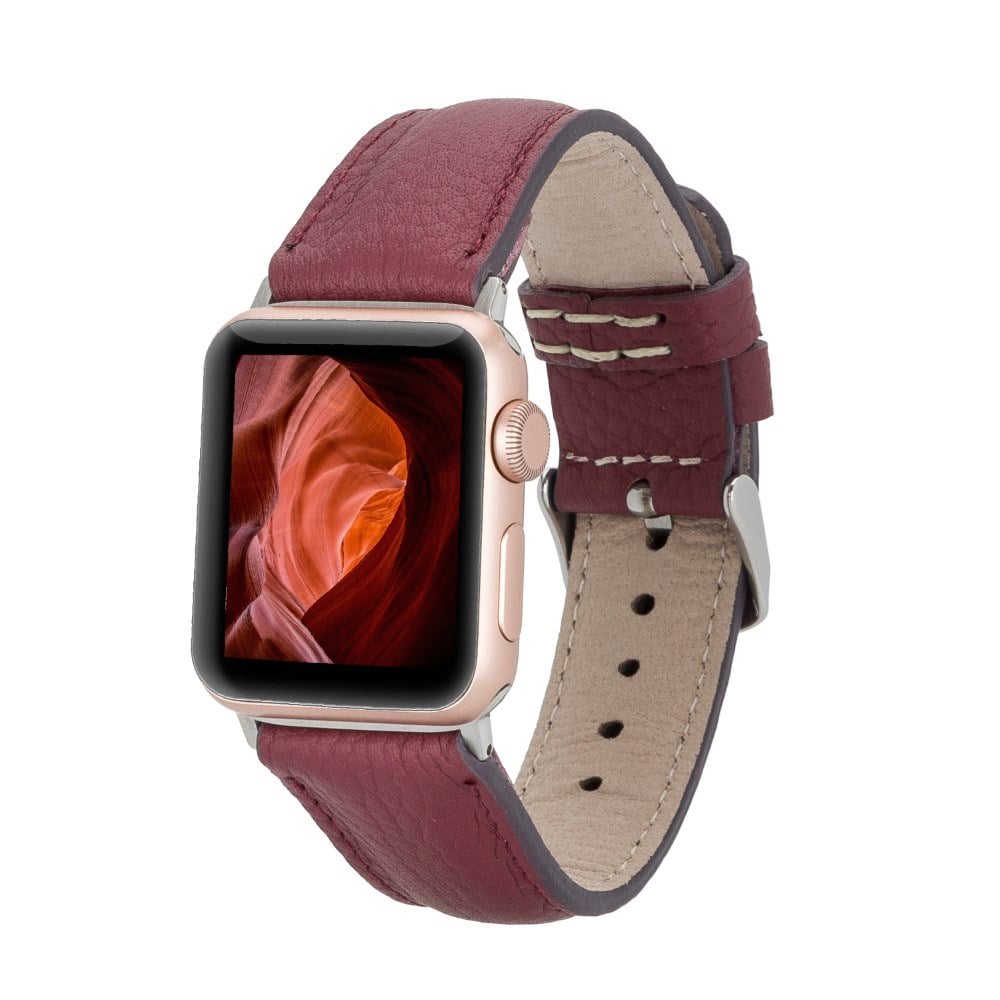 Akıllı Saatler Apple Watch Uyumlu Deri Kordon 42-44-45mm FL6 Bordo Satın Al