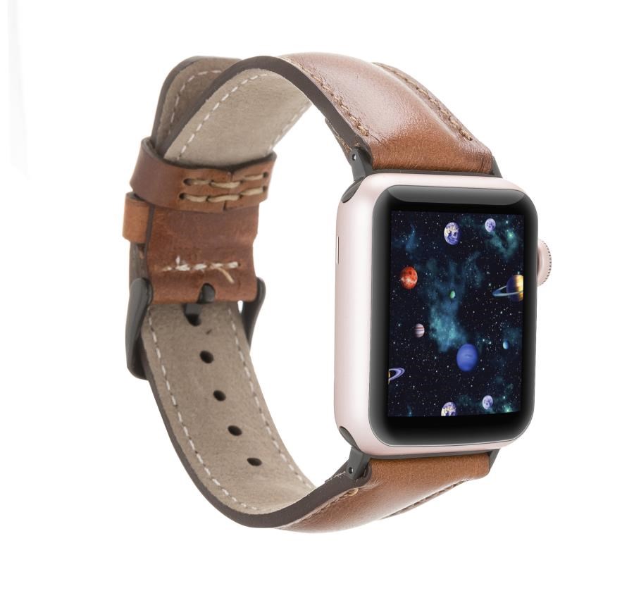 Akıllı Saatler Apple Watch Uyumlu Deri Kordon 38-40-41mm RTST2EF Taba Satın Al