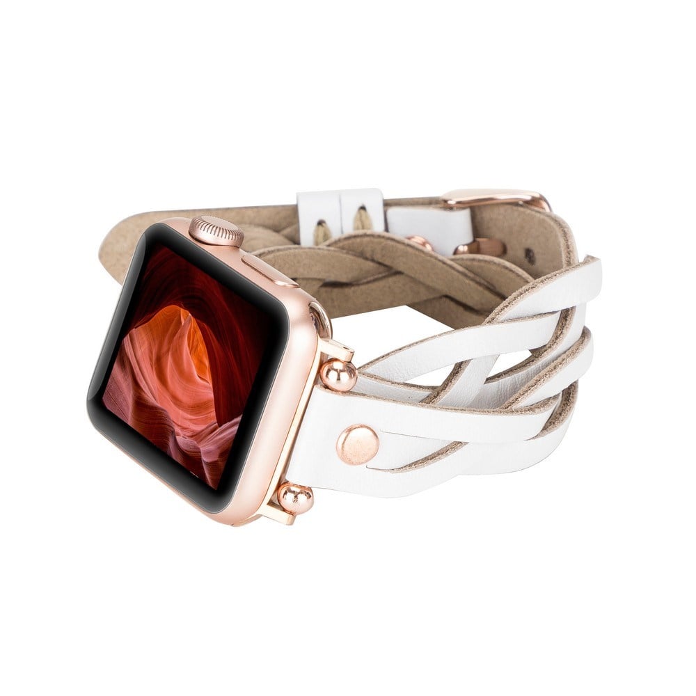 Akıllı Saatler Apple Watch Uyumlu Deri Kordon 38-40-41mm DT RT F3 Beyaz Satın Al