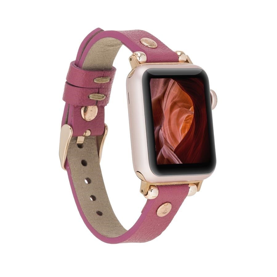 Akıllı Saatler Apple Watch Uyumlu Deri Kordon 38-40-41mm RT CP4 Fuşya Satın Al