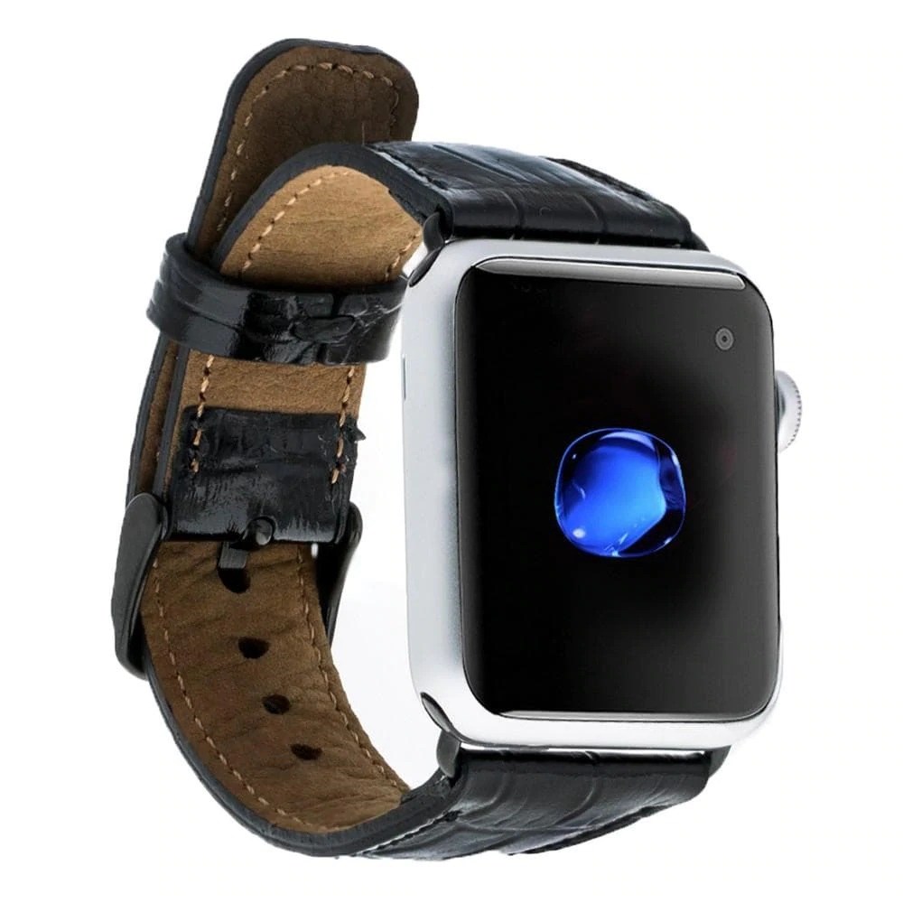 Akıllı Saatler Apple Watch Uyumlu Deri Kordon 42-44-45mm Kroko Siyah Satın Al