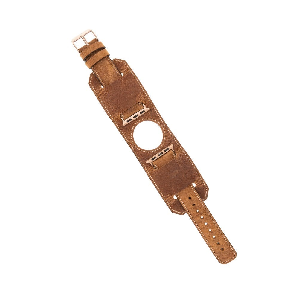 Akıllı Saatler Apple Watch Uyumlu Deri Kordon 42-44-45mm Cuff G19 Taba Satın Al