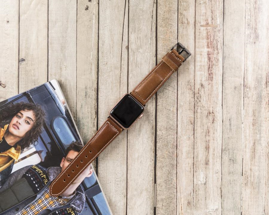 Akıllı Saatler Apple Watch Uyumlu Deri Kordon 42-44-45mm NM4-AS2 Taba Satın Al