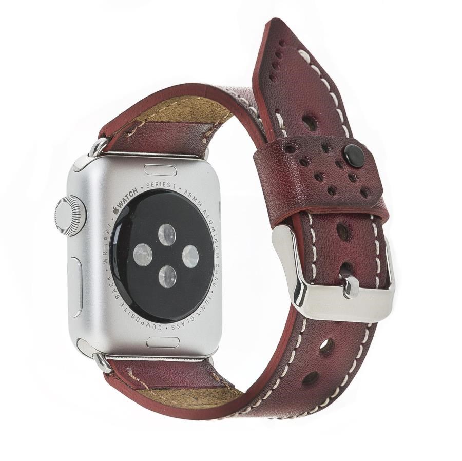 Akıllı Saatler Apple Watch Uyumlu Deri Kordon 42-44-45mm SM25 Bordo Satın Al